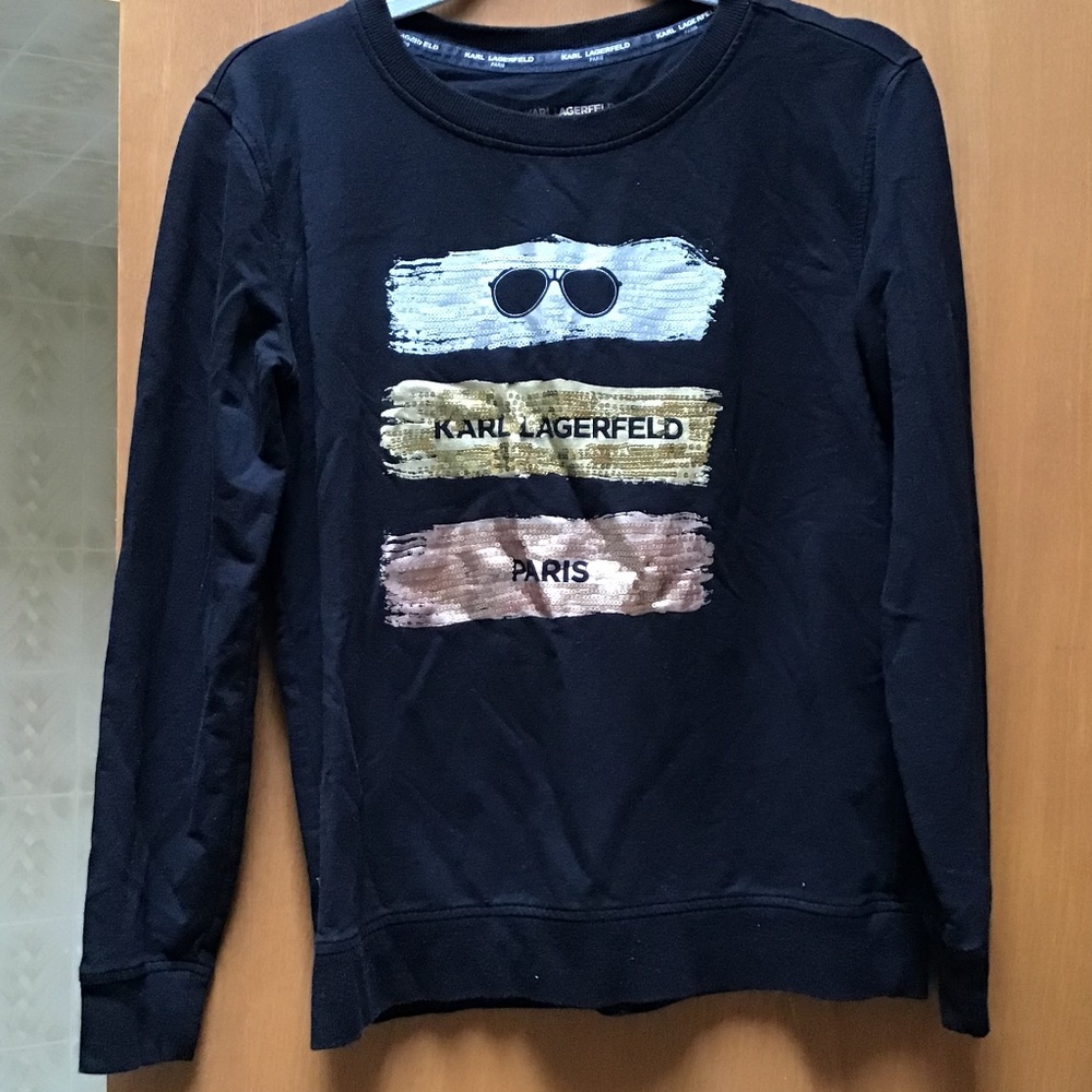 Karl Lagerfeld Black Sweatshirt Long Sleeve Size XS